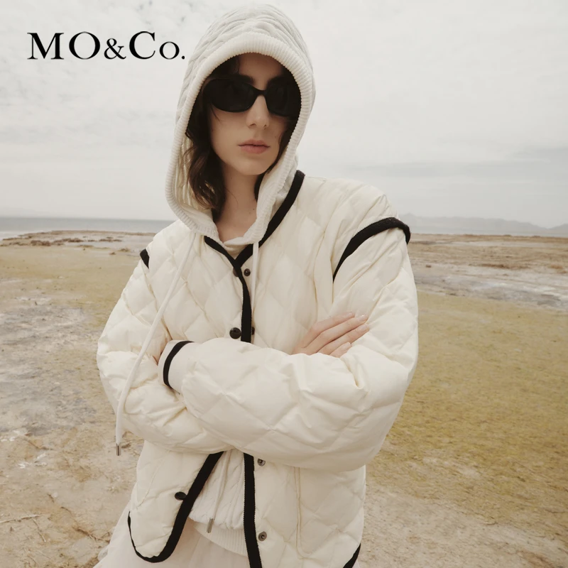 【防寒】90%鸭绒MOCO秋冬撞色边菱格纹廓形羽绒服MBC3EINT02