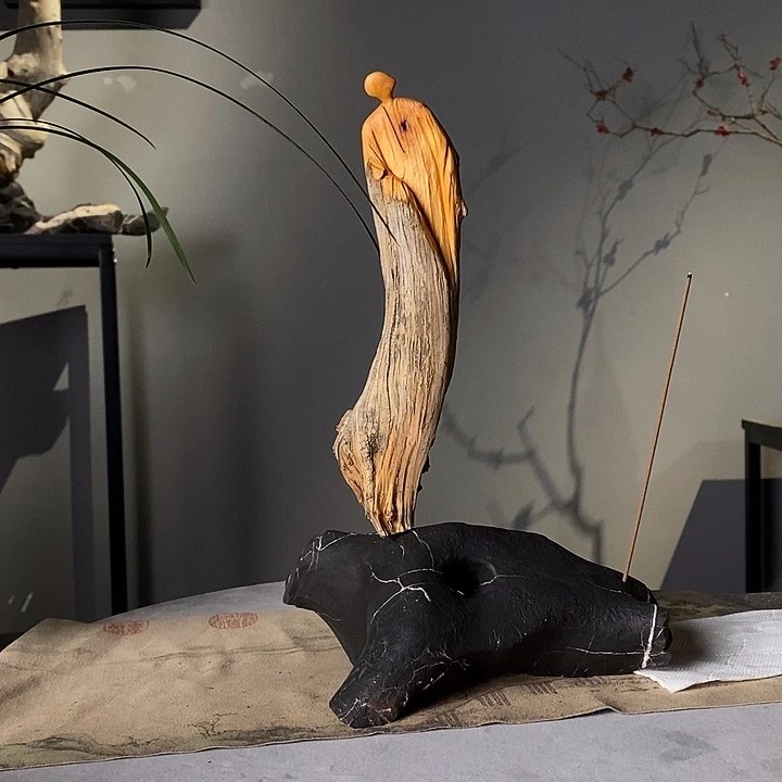 欢***田崖柏手工雕刻禅意摆件