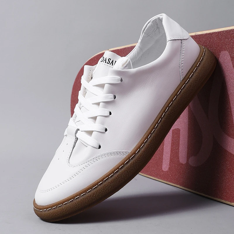 路易圣戈希男鞋百搭小白鞋男款透气休闲皮鞋男士潮流皮面板鞋舒适