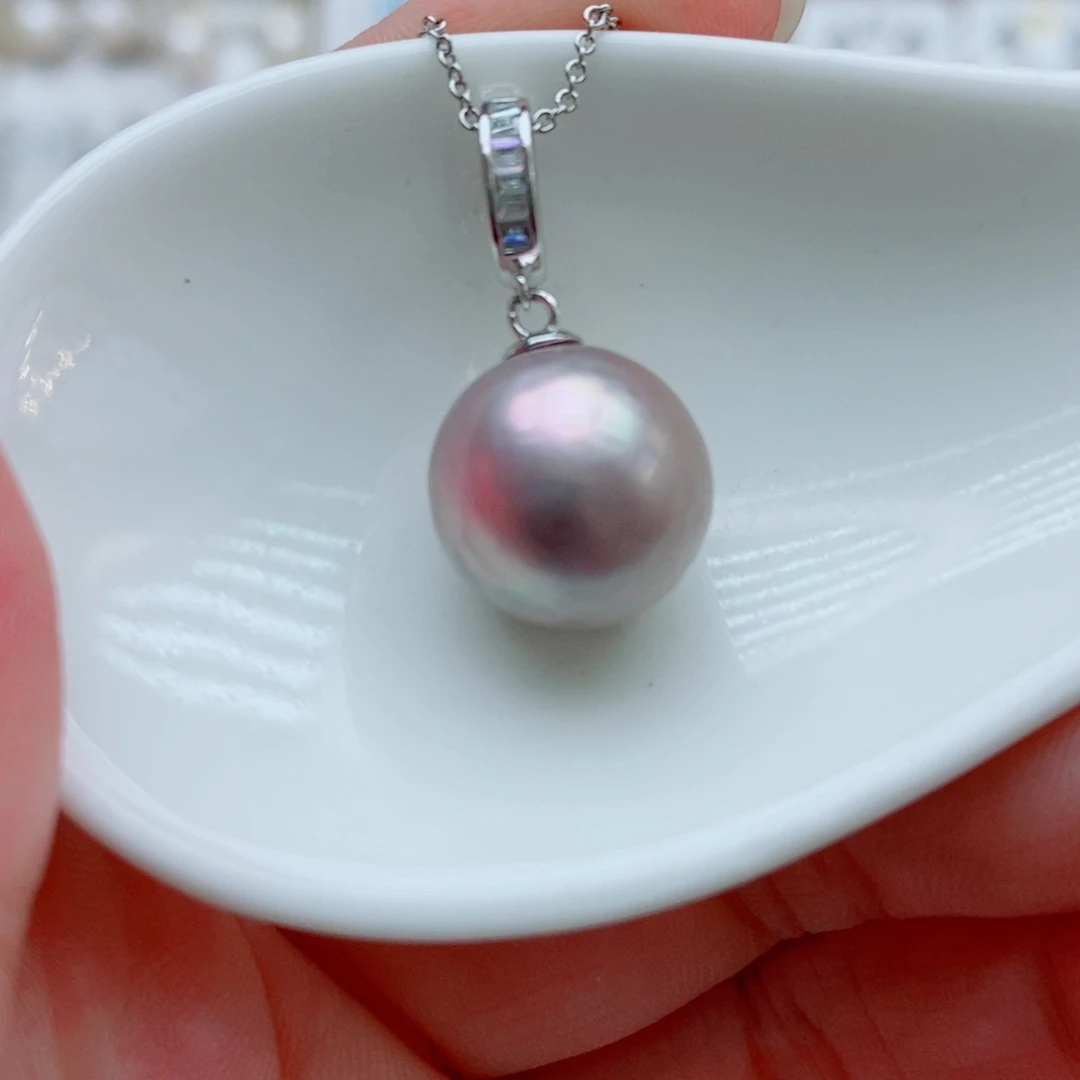 淡水珍珠银S925镶嵌吊坠(赠链)13mm