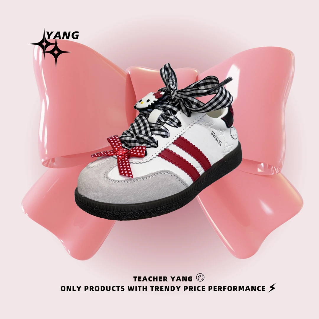 【YANG】潮童2025春款新款Kitty卡通红色学生软底德训板鞋C32517