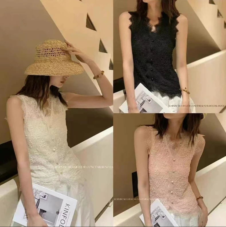 JIUER[治愈]简约蕾丝背心 无袖V领打底春夏百搭纯色显瘦气质002