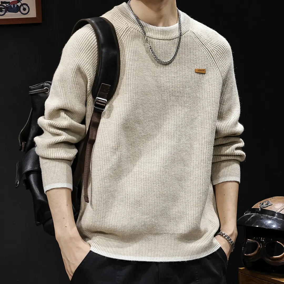 美式复古毛衣男宽松潮牌圆领大码线衣胖子冬季加厚针织衫保暖外套