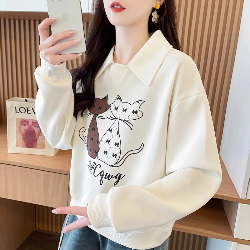 早春翻领polo衫卫衣女春秋季2025新款宽松初中生小个子短款上衣服