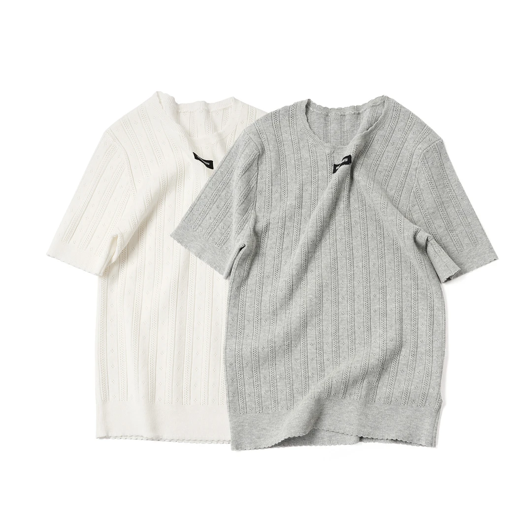 【透气镂空修身短袖】XSTX57082针织舒适透气款修身精致极简风T恤