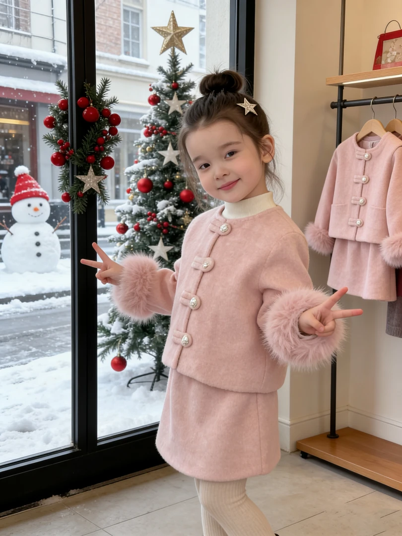 新年女童套装裙儿童新中式冬季加绒加厚两件套女宝洋气中国风衣服