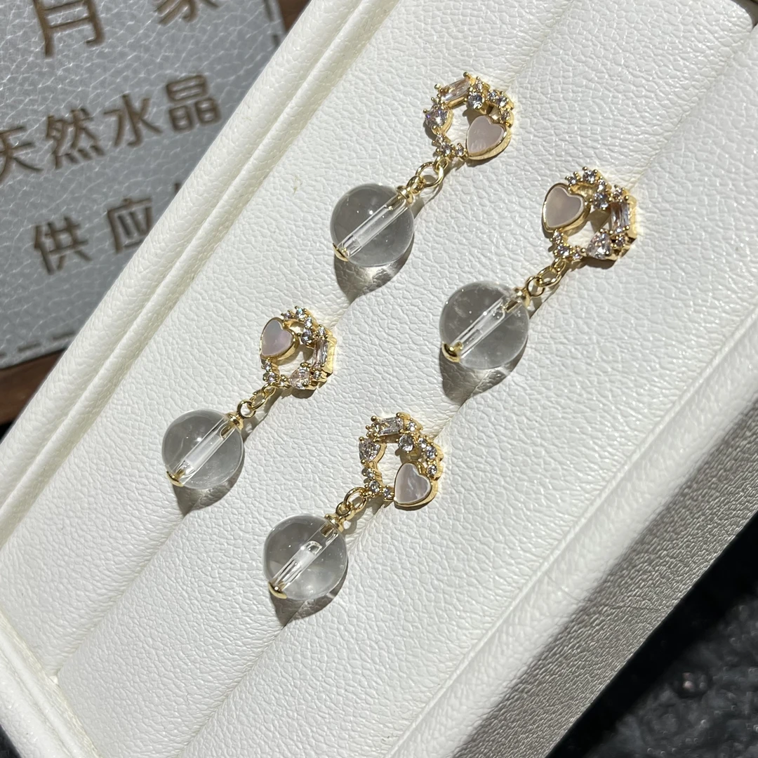【月月家】Z121【svip私人定制】天然白水晶设计款耳钉多样性发其一