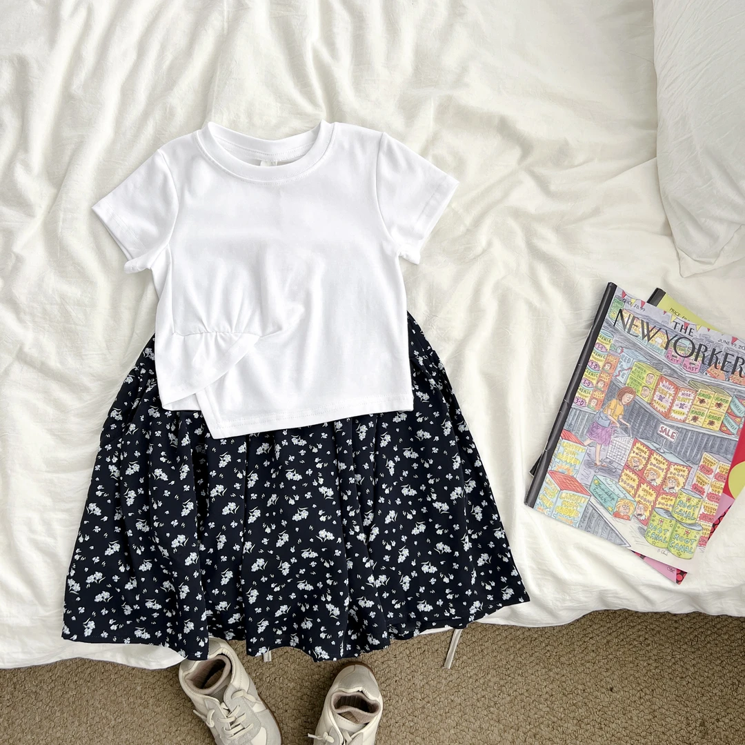 （现货）女童夏季短袖套装洋气薄款小女孩碎花短裤两件套QJTXW58900