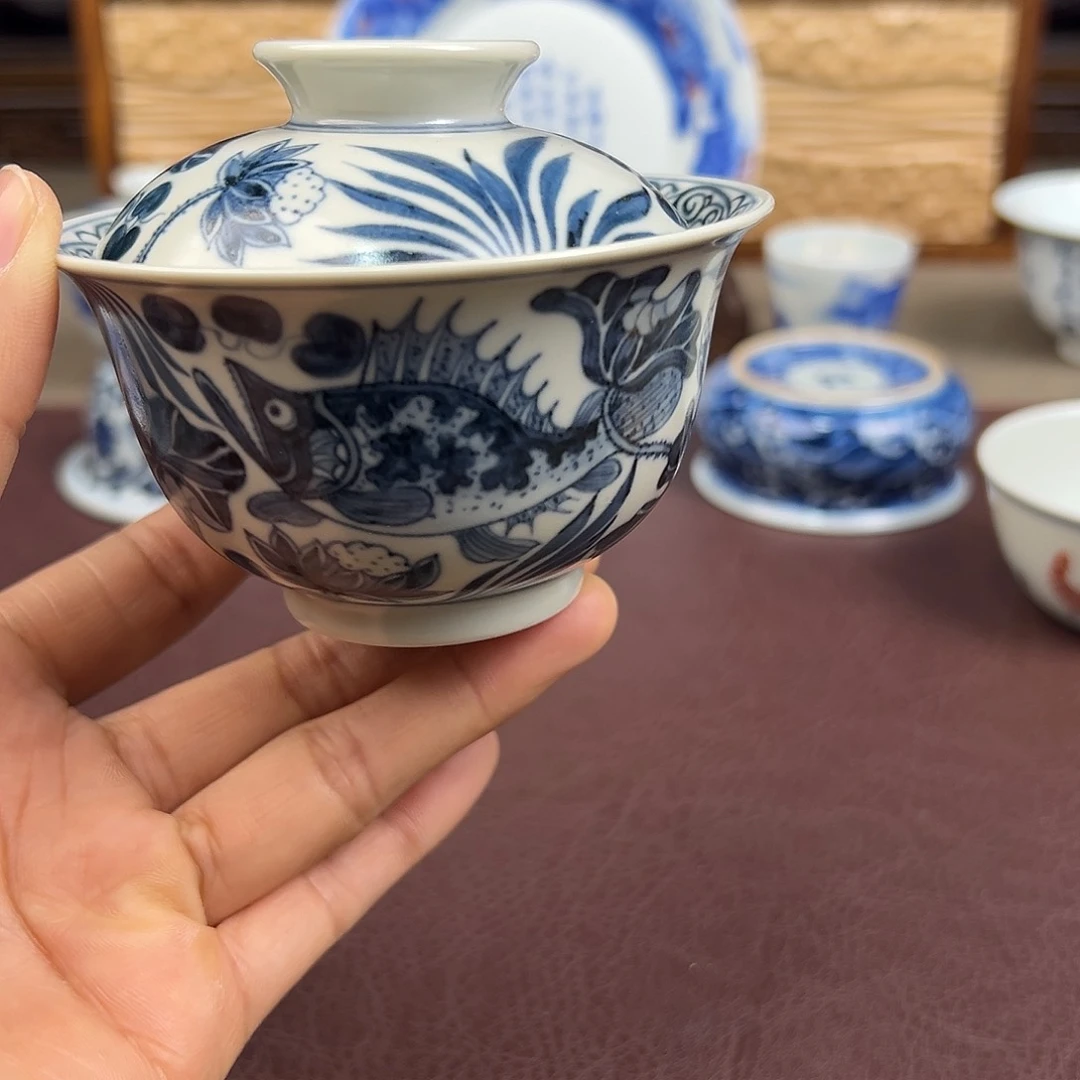 杯子景德镇鱼藻大压手杯