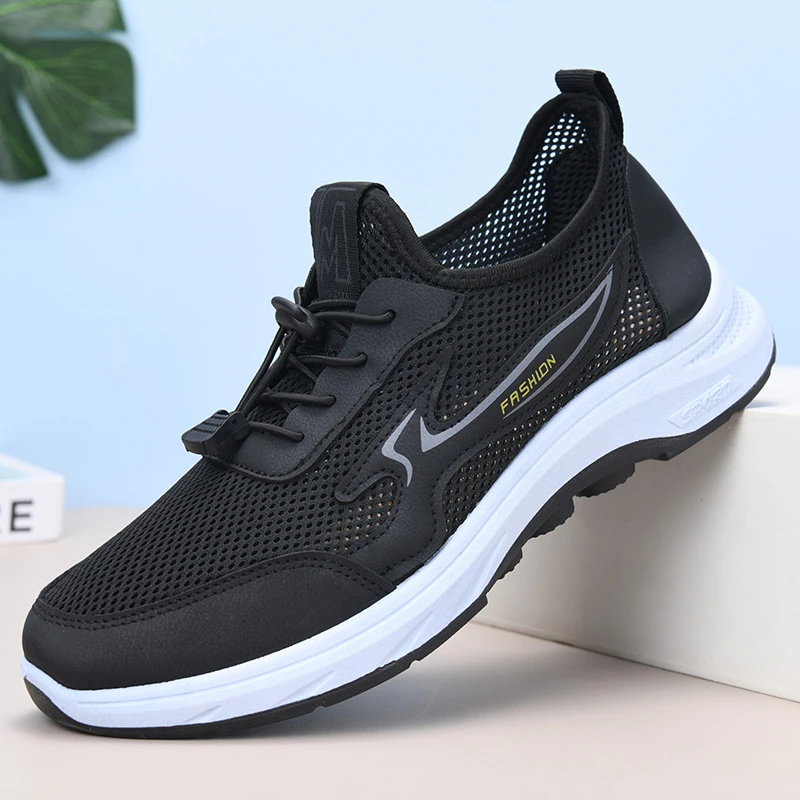 网洞男鞋老人鞋男夏季防滑软底网面爸爸一脚蹬中老年运动健步鞋