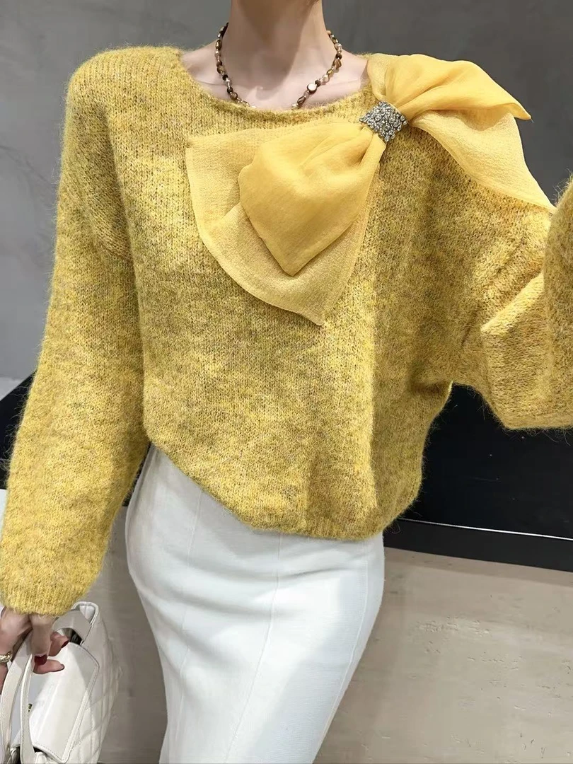 淑雅阁服饰   蝴蝶结时尚针织毛衣厚款毛针织衫8120