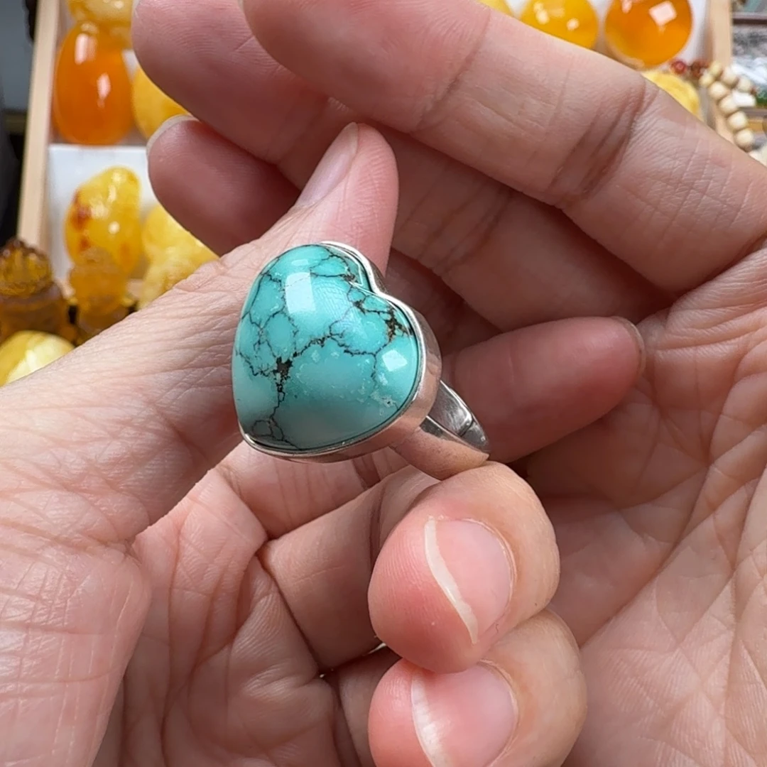 绿松石银S925镶嵌戒指绿松