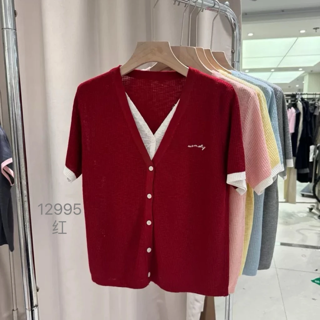 12995（部分无水洗唛，介意慎拍）WANGDAN新款假两件开衫刺绣短袖