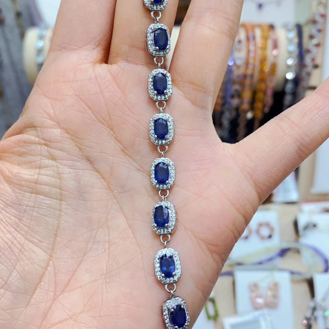 蓝宝石手链银S925镶嵌