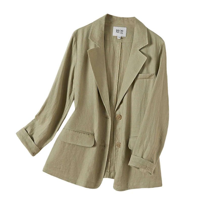她池2025春装新款女装复古亚麻西服通勤单排扣西装外套T51B0310XA