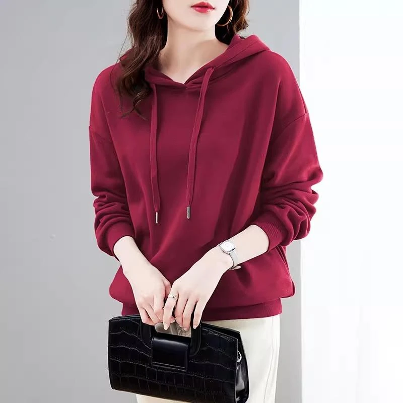 枣红色高级感洋气减龄外套卫衣女春秋款2025新款时尚连帽套头上衣