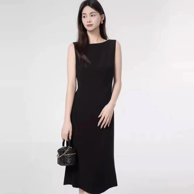 【商场同款】夏季新款气质时尚无袖一字领连衣裙中长裙女装1500486
