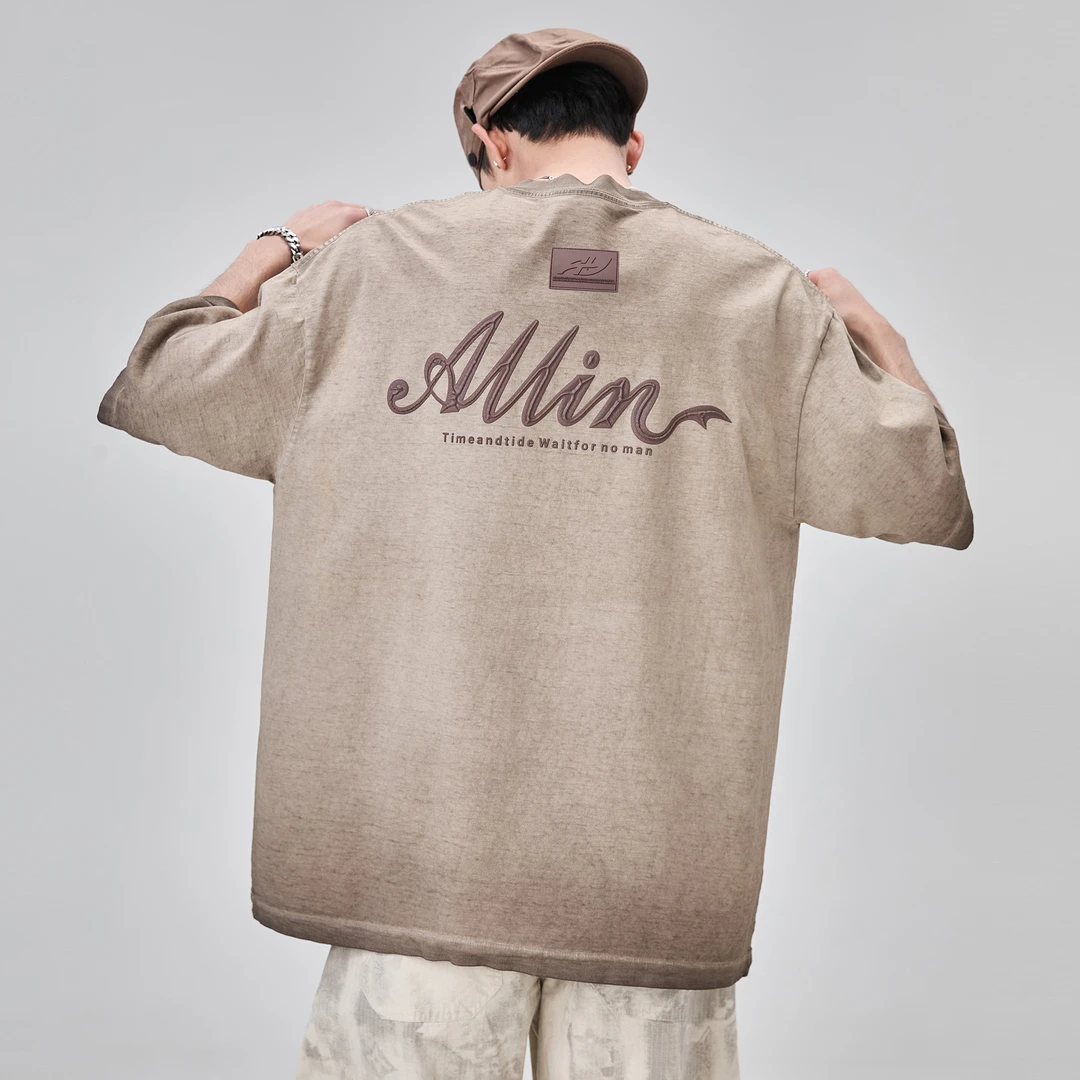 纯棉重磅短袖t恤男女同款夏季美式潮牌立体印花情侣半截袖上衣