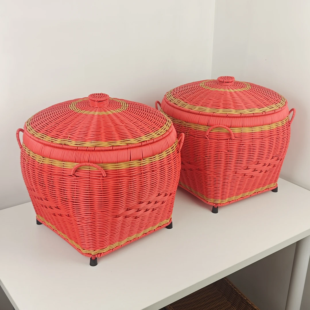 QL38箩筐一对装新款喜庆手工编织仿藤结婚箩筐进新房礼篮祠堂担篮