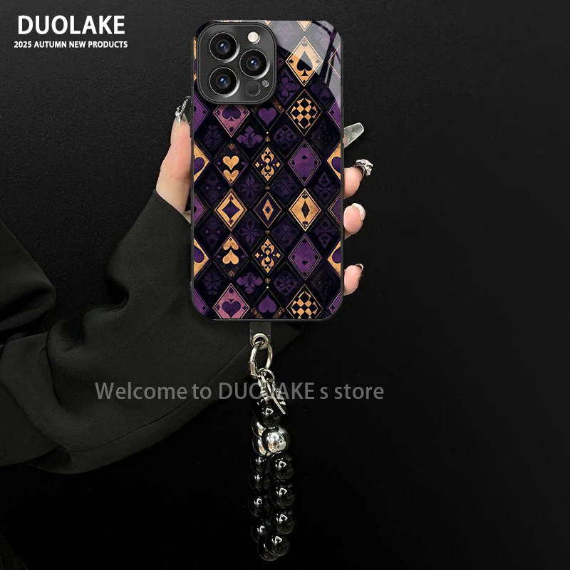 适用于苹果/oppo/华为/vivo/小米暗紫方块电镀玻璃手链防摔手机壳