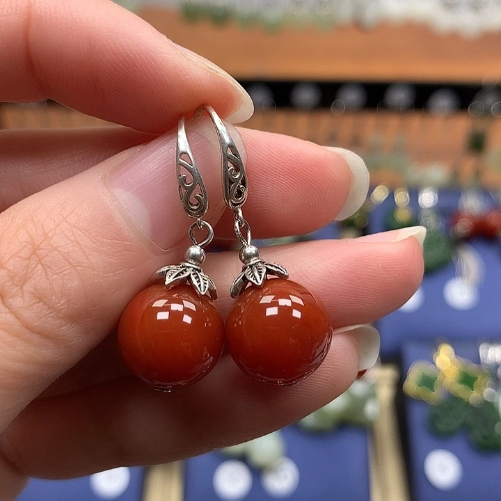 玛瑙/玉髓银S925镶嵌耳环12左右