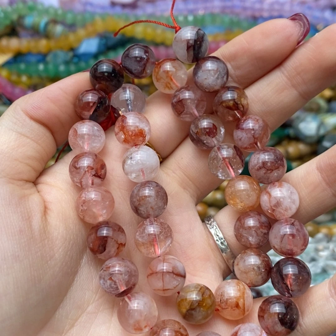 玛瑙/玉髓未镶嵌珠宝半成品红胶花圆珠10mm一条