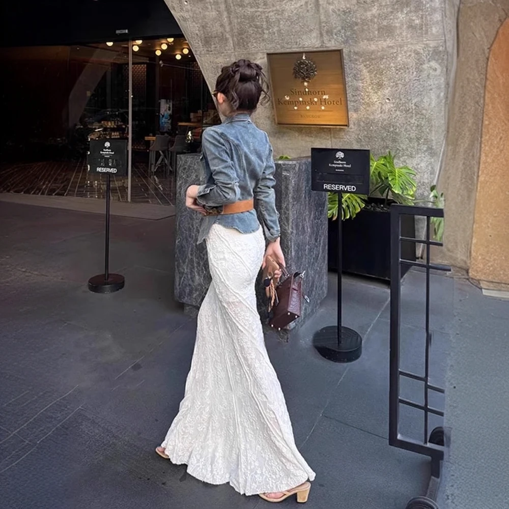 Z14636微胖mm高级感御姐牛仔外套女春夏性感吊带上衣半身裙三件套