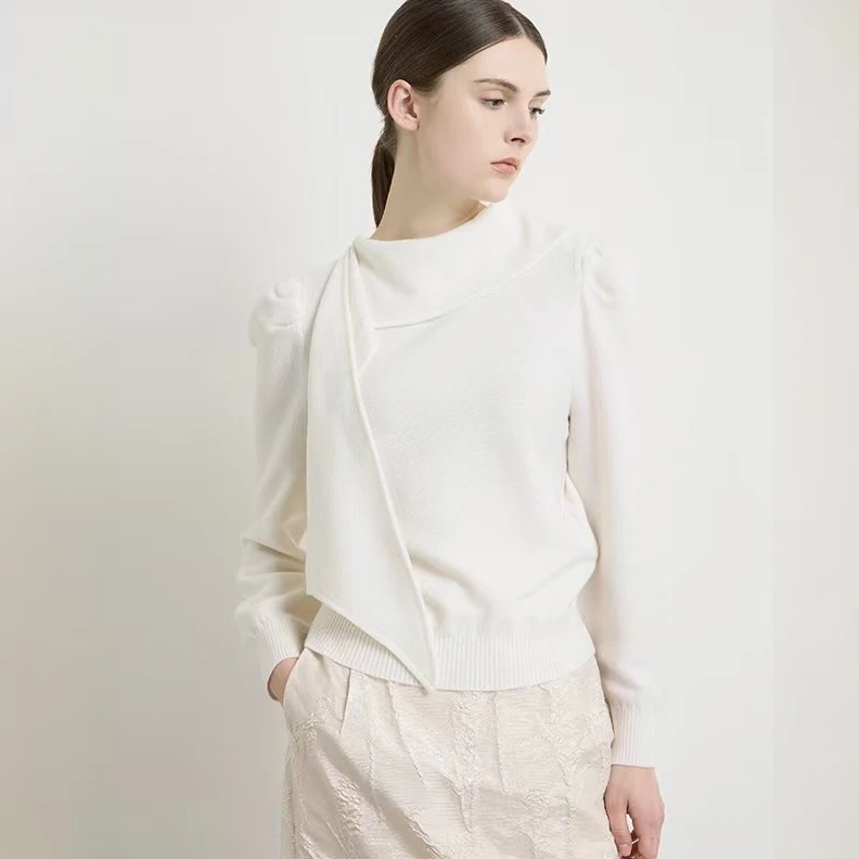 JONS羊绒混纺气质针织上衣纯色长袖简约