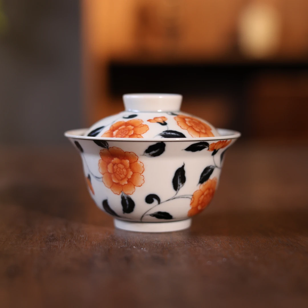 【小田甄陶】缠枝月季-聖甫-盖碗（聖甫0112）