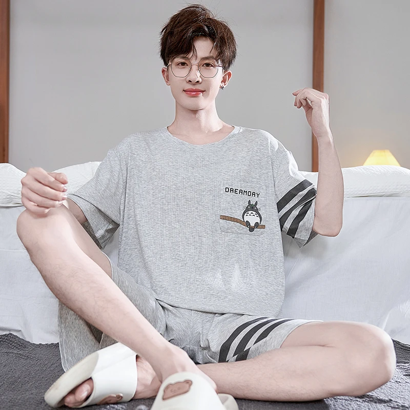 男士睡衣夏季莫代尔短袖薄款夏天凉爽感大码卡通青少年家居服套装