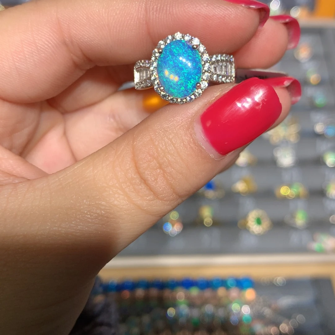 银S925镶嵌欧泊澳洲欧泊戒指l