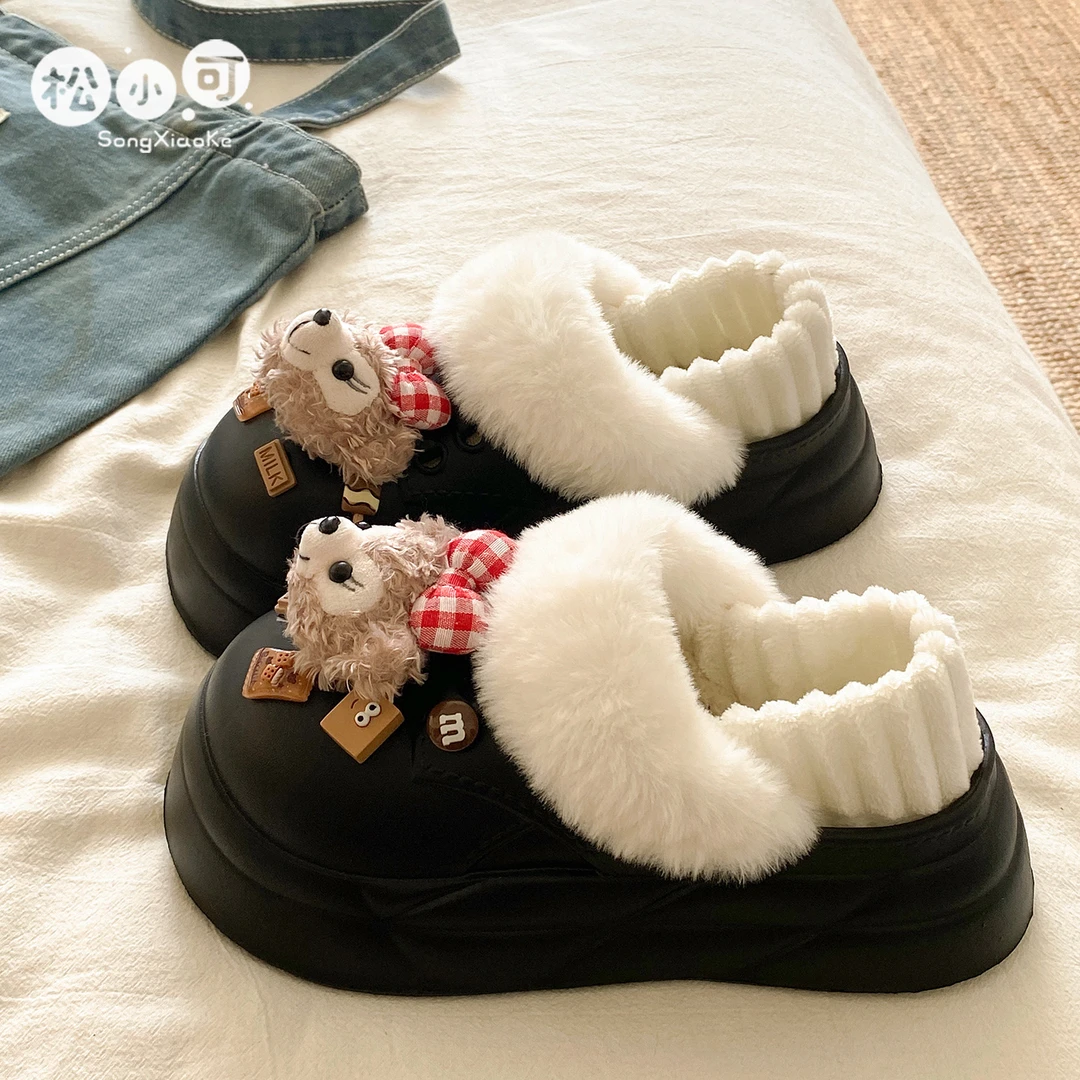 松小可EVA踩屎感包跟冬季外穿防滑厚底可爱包跟棉拖鞋