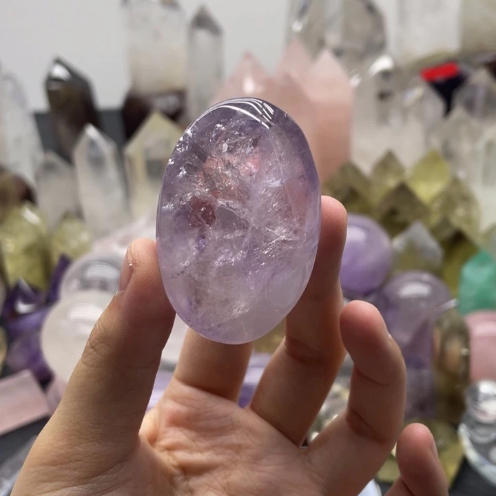 水晶珠宝半成品未镶嵌天然水晶紫水手把玩1