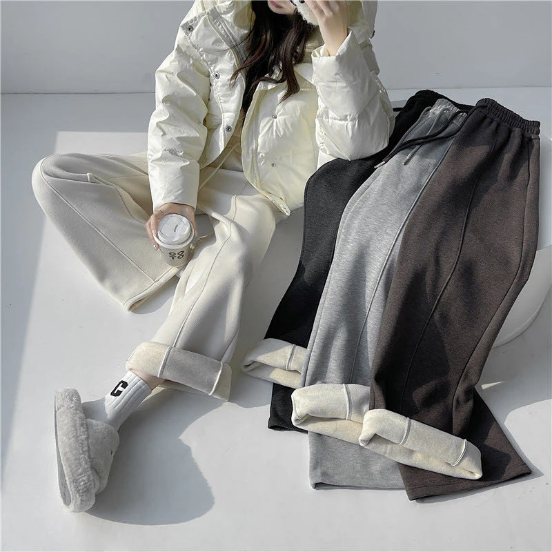 “纤绒柔纨”加绒蚕丝羊毛软糯质感阔腿裤，休闲垂感2808