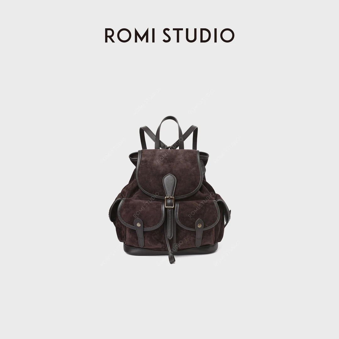 ROMI STUDIO 首饰袋 羊京绒+头层头皮铆钉复古双肩包 RWCWP37355