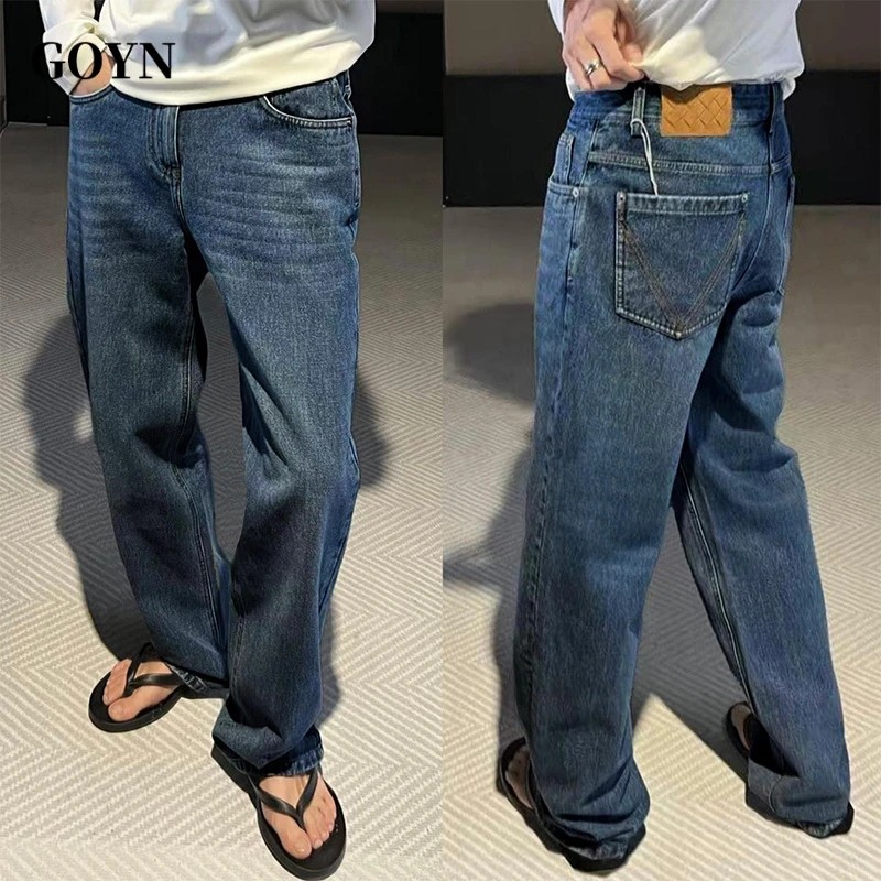 GOYN秋季新款男装痞帅高街宽松直筒复古时尚男士百搭休闲牛仔长裤
