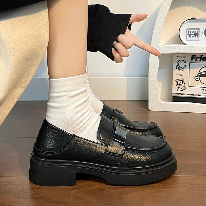 回力女鞋秋季乐福鞋简约ins时尚百搭玛丽珍鞋圆头款英伦风厚底鞋