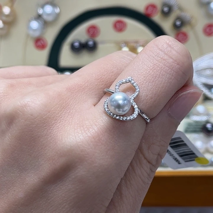 戒指海水珍珠银S925镶嵌澳白 7-8mm 50号