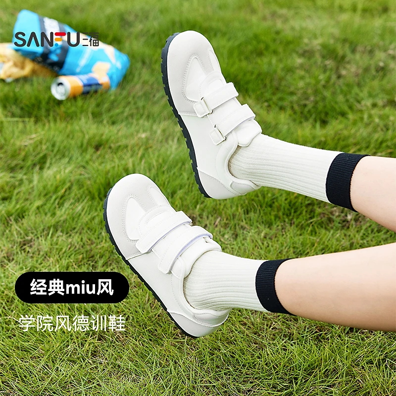 三福低帮板鞋女春季学院运动风大头德训鞋薄底时尚女鞋838557