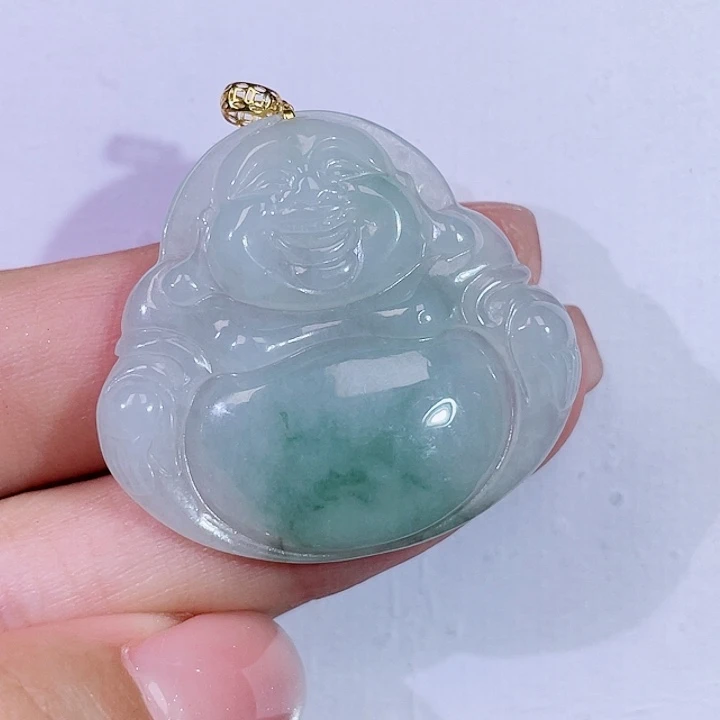 翡翠18K金镶嵌颈饰佛公