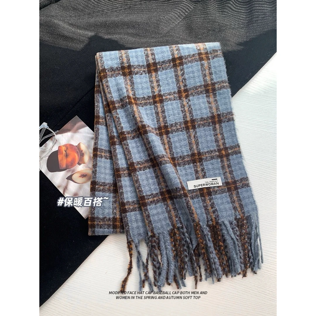 『蓝围巾』 A东大门韩系百搭高级感显白围脖保暖毛织蓝围巾4218