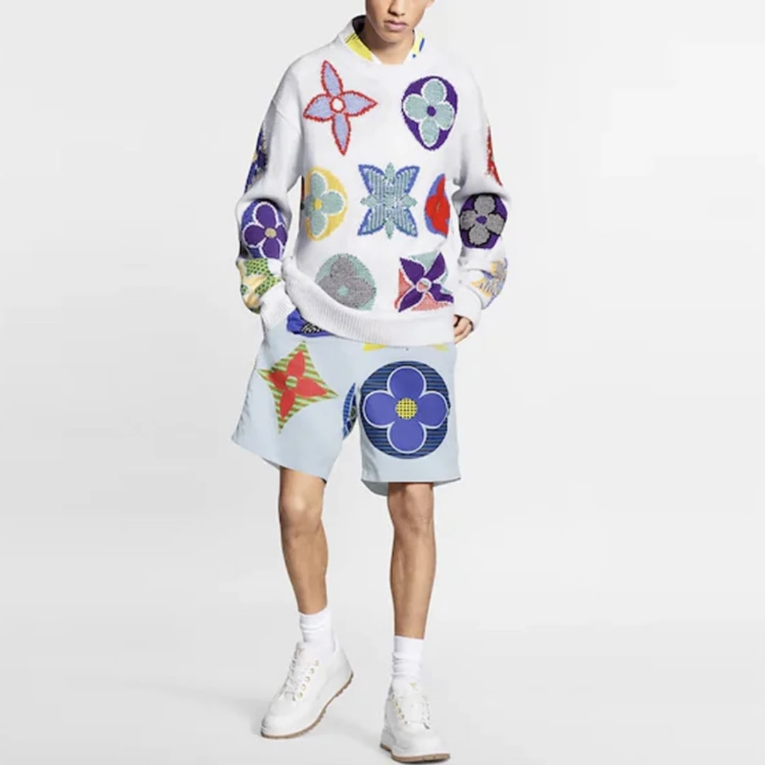 95新 LouisVuitton/路易威登 4699/浅蓝色花卉沙滩短裤/L码/微瑕
