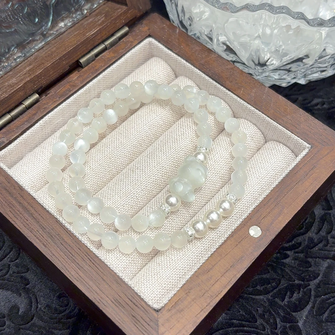 【浮白载笔】天然白月光水晶手串高级大气女生百搭礼物贝珠手饰