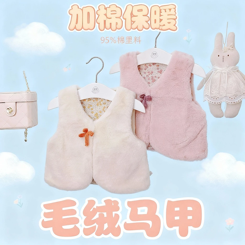 0572米乐熊（加棉）儿童棉服马甲宝秋冬新款马夹儿童外穿坎肩