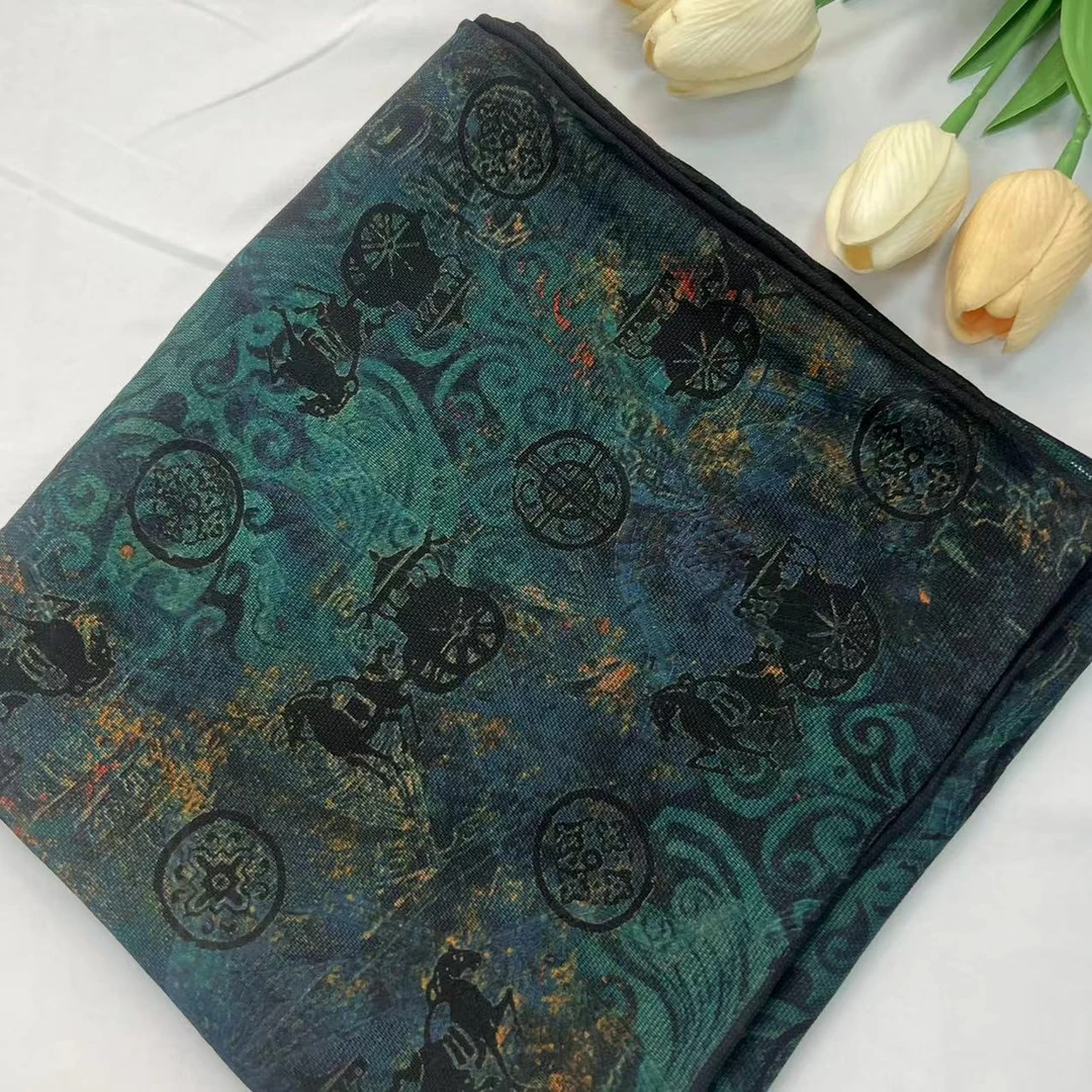 香云纱长巾-幻蓝羽集 四经绞罗丝巾