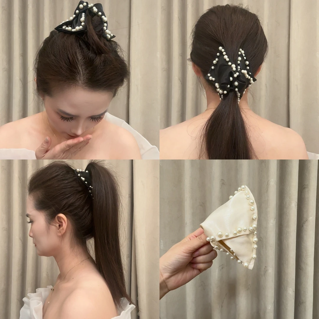 轻奢风优雅珠珠抓夹女百搭精致半扎发盘发鲨鱼夹高级感小众发夹新