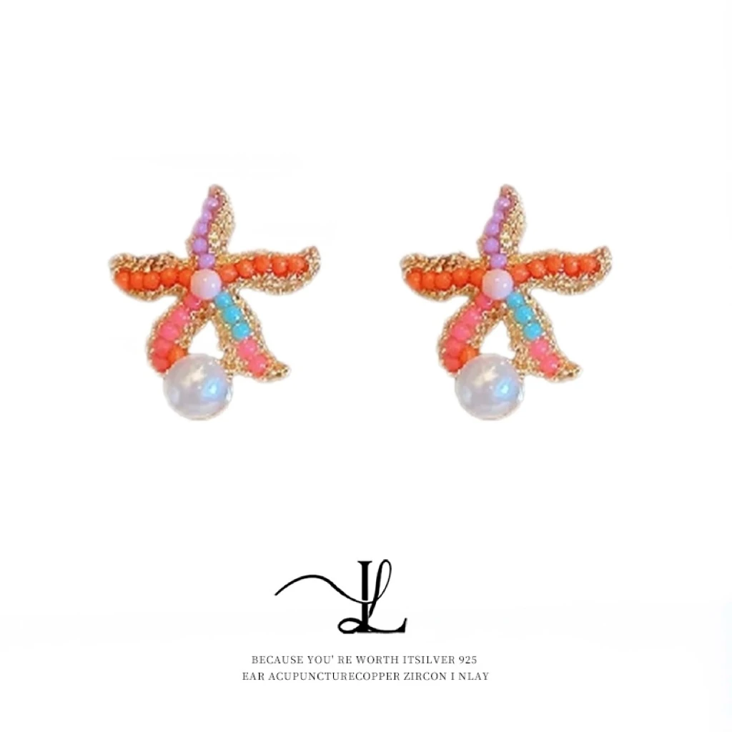 铜合金仿珍珠耳饰 LL Jewelry & 夏日限定海洋风海星耳钉