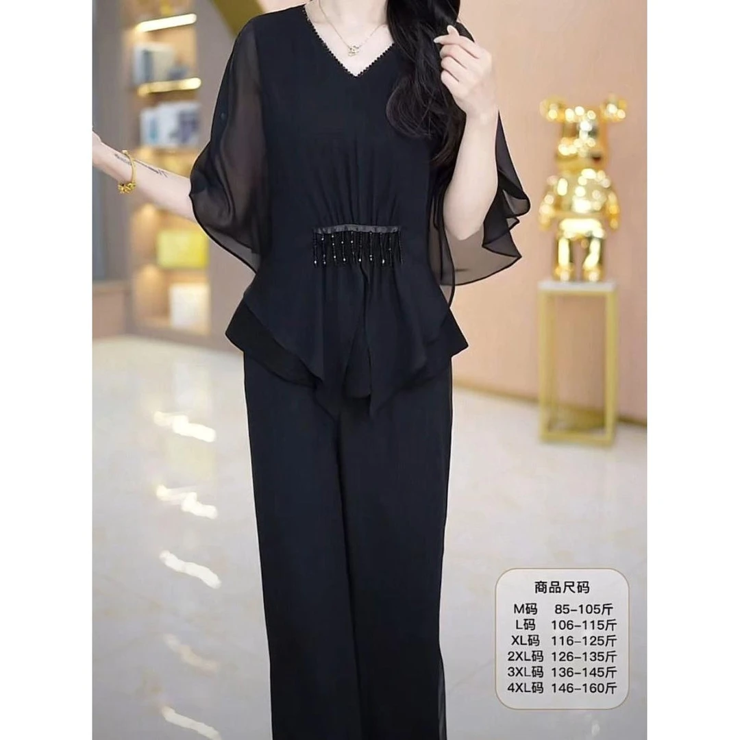 铜氨冰丝两件套2025上衣夏季新款时尚减龄气质洋气显瘦裤子两件套