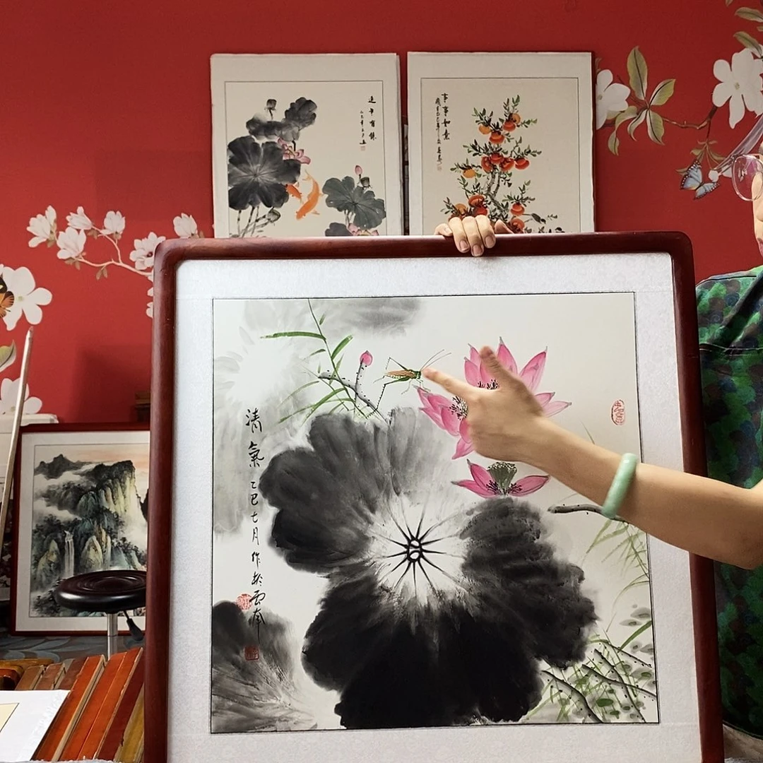 国画手写手绘带框包邮62✖️62国画作品