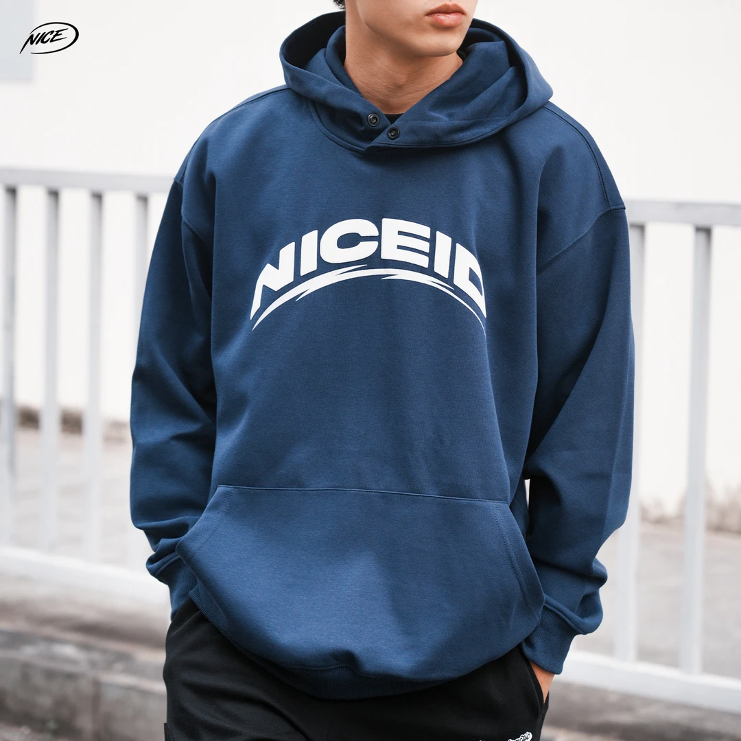 NICEID NICELOGO运动卫衣牛奶丝男春秋休闲宽松连帽圆领套头